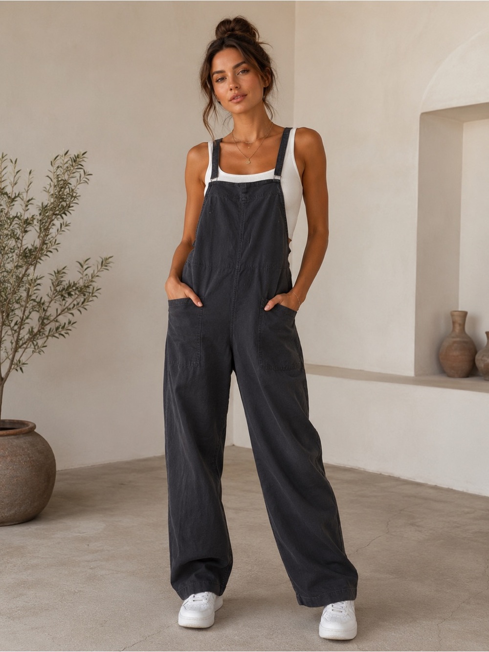 Women's Charcoal Gray Baggy Oversized Utility Jumpsuit Size Small | Relaxed Fit